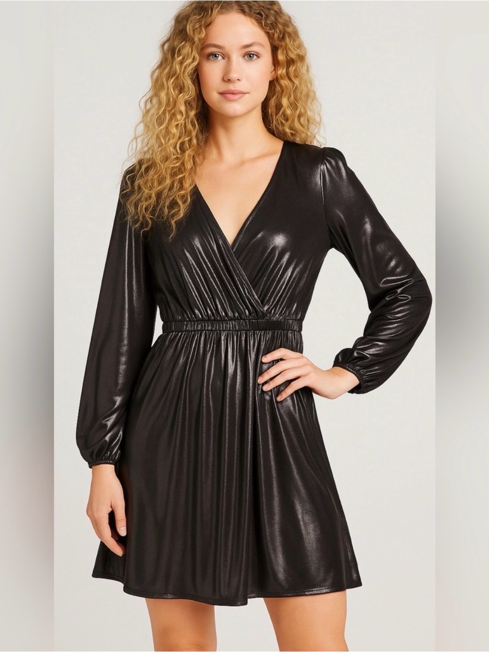 Michael Kors Metallic Gunmetal Long Sleeve Dress